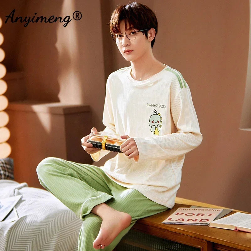 Big Size Autumn New Mens Casual Pajamas Set