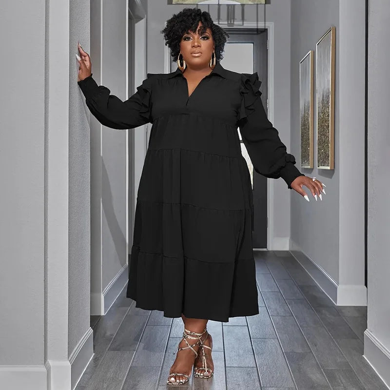 CM.YAYA Plus Size Vintage Women Long Sleeve Turn-down