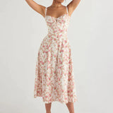 Women Summer Boho Spaghetti Straps Split Thigh Midi