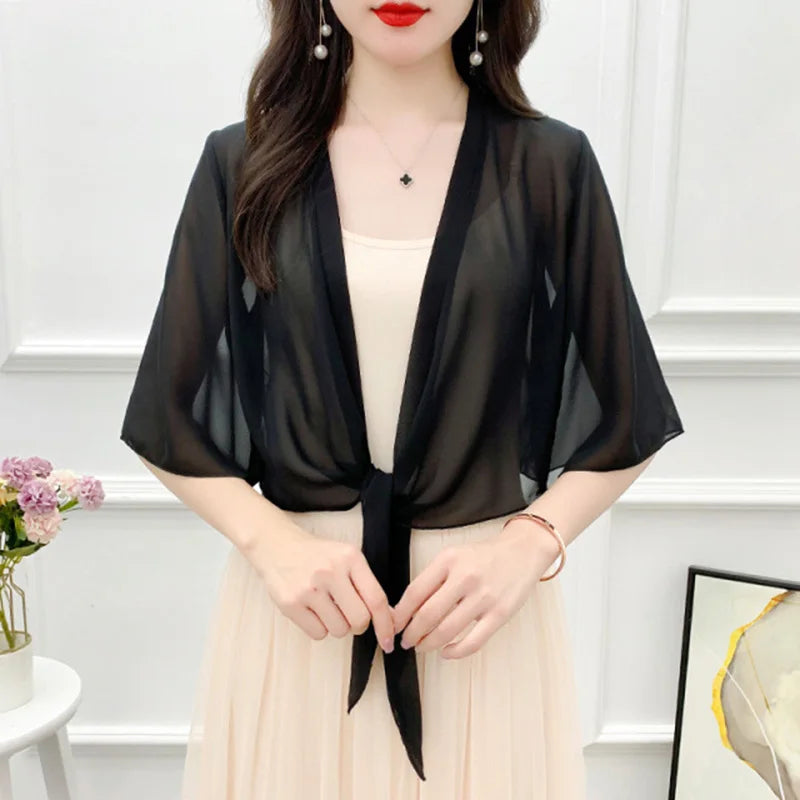 Korean Solid Chiffon Transparent Sunscreen Shawl Female Summer