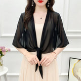 Korean Solid Chiffon Transparent Sunscreen Shawl Female Summer