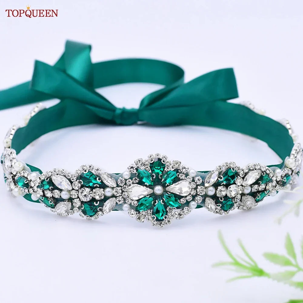 TOPQUEEN Multiple Styles Green Belt With Diamonds Bridal