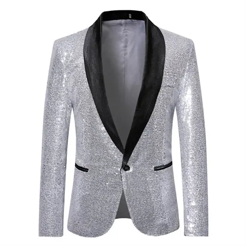 Shiny Gold Sequin Glitter Embellished Blazer Jacket Men