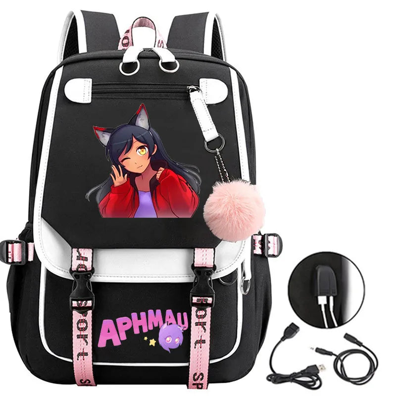 Fashion Aphmau Print Backpacks Teenage Usb Charging Rucksack