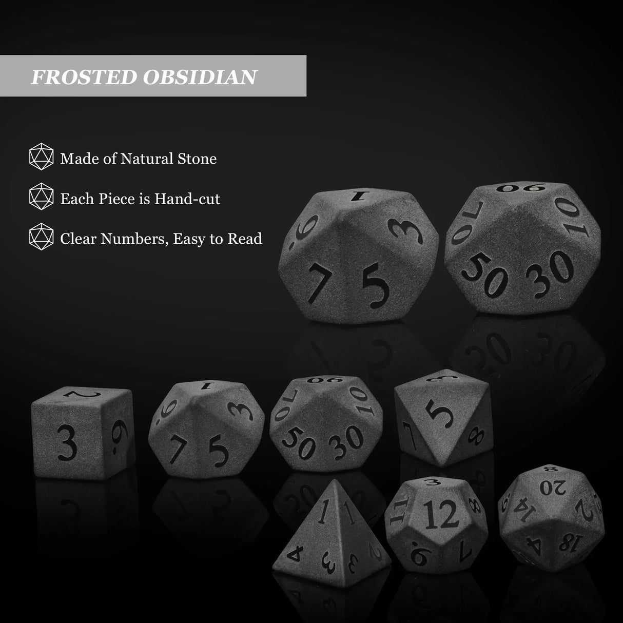 Cusdie 7Pcs Obsidian Dice DND Handmade 16mm D4-D20