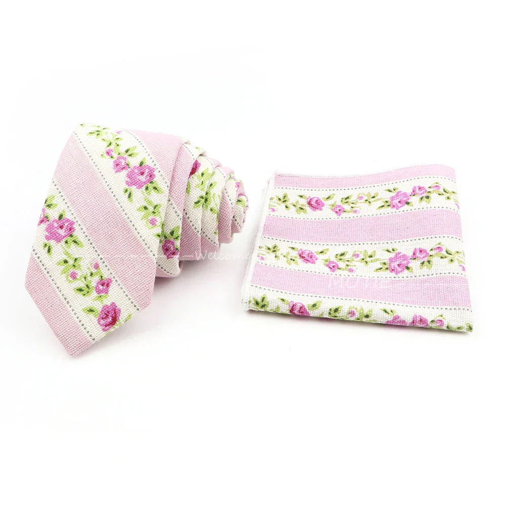 Men Linen Plant Ainmal Ties Set Pocket Handkerchief