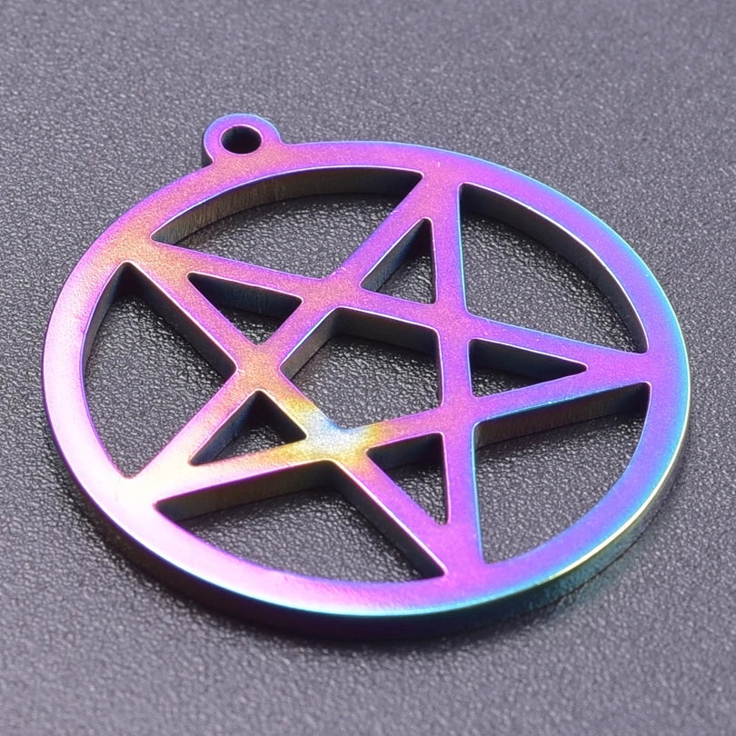 5pcs Hollow Round Pentagram Charm for Jewelry Making