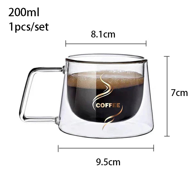 YWDL 200ml Double Wall Glass Coffee Mug Heat-resistant