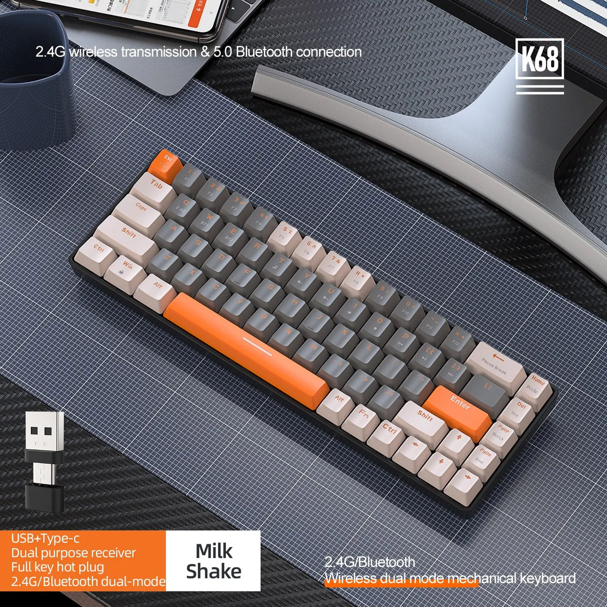 60% Wireless Mechanical Keyboard Bluetooth Dual Mode Hot-Swappable