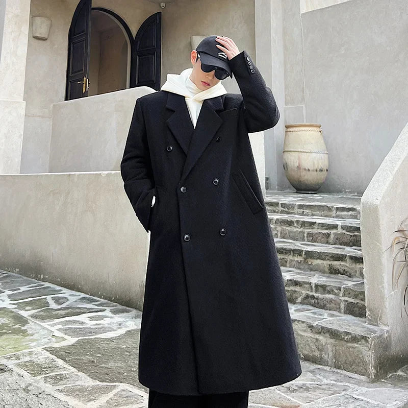 IEFB Men Woolen Coat Autumn Winter Korean Fashion