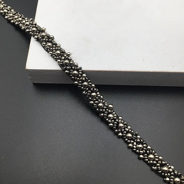 2Yards Pearl Beaded Lace Trim Mesh Lace Ribbon