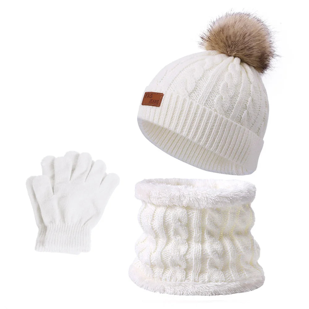 Baby Warm Winter Hats Scarf Gloves 3pcs Set