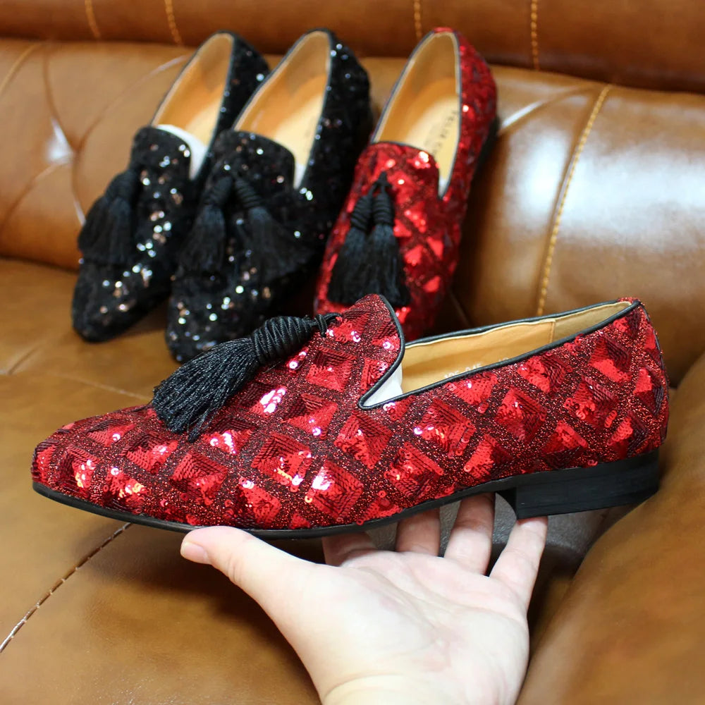 Mens Tassel Loafers Sequin Casual Shoes British Style
