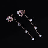 WENHQ Korean Style Cubic Zircon Flower Tassel Drop