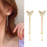 Butterfly Crystal Long Tassel Dangling Earrings For Women