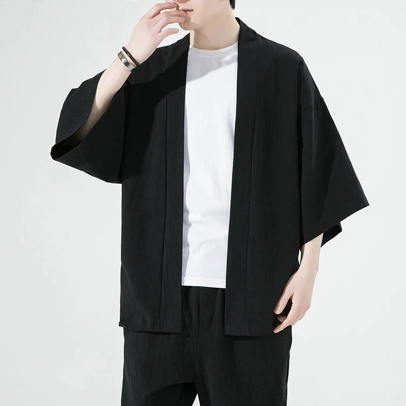 Mens Japanese Kimono Cardigan Loose Cotton Linen 34