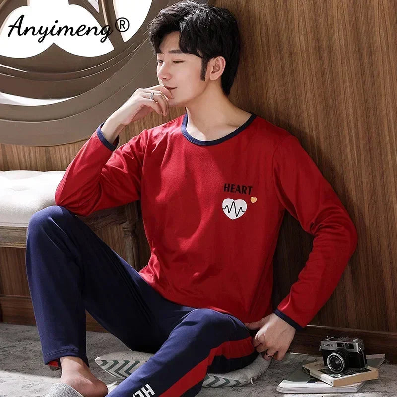 Big Size Autumn New Mens Casual Pajamas Set