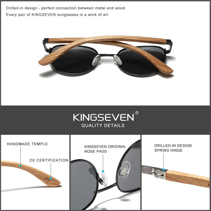 KINGSEVEN Sunglasses For Men UV400 Polarized Women’s  Eyeglass Frame Natural Wood Fashion Sun Glasses  Protection Eyewear