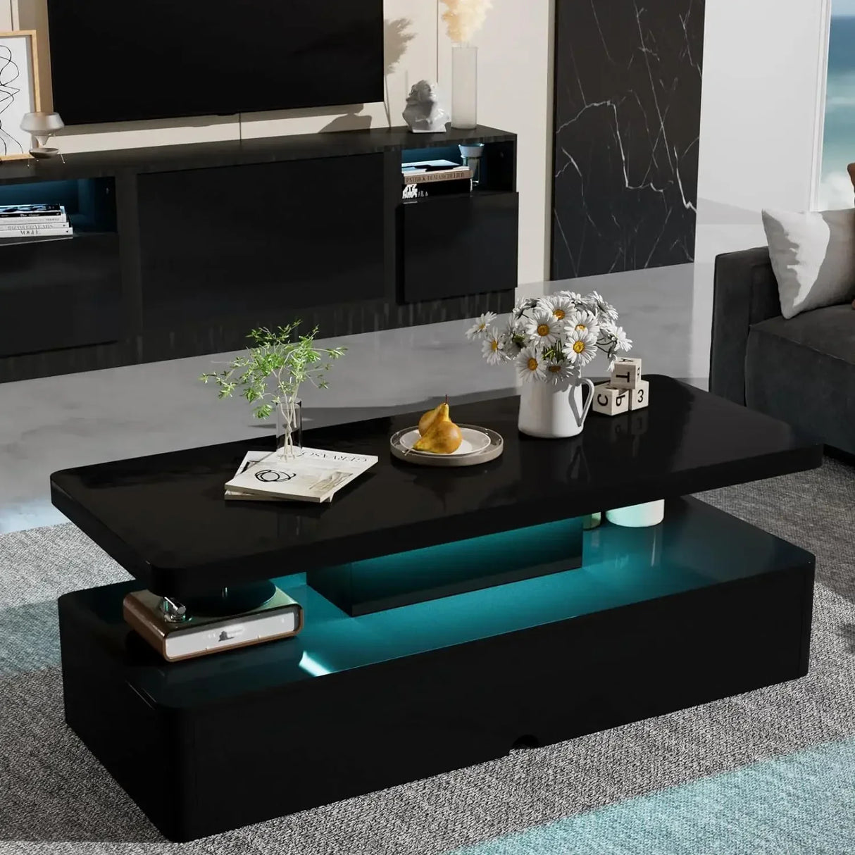 Double-Layer Design for Living Room Green Coffee Table