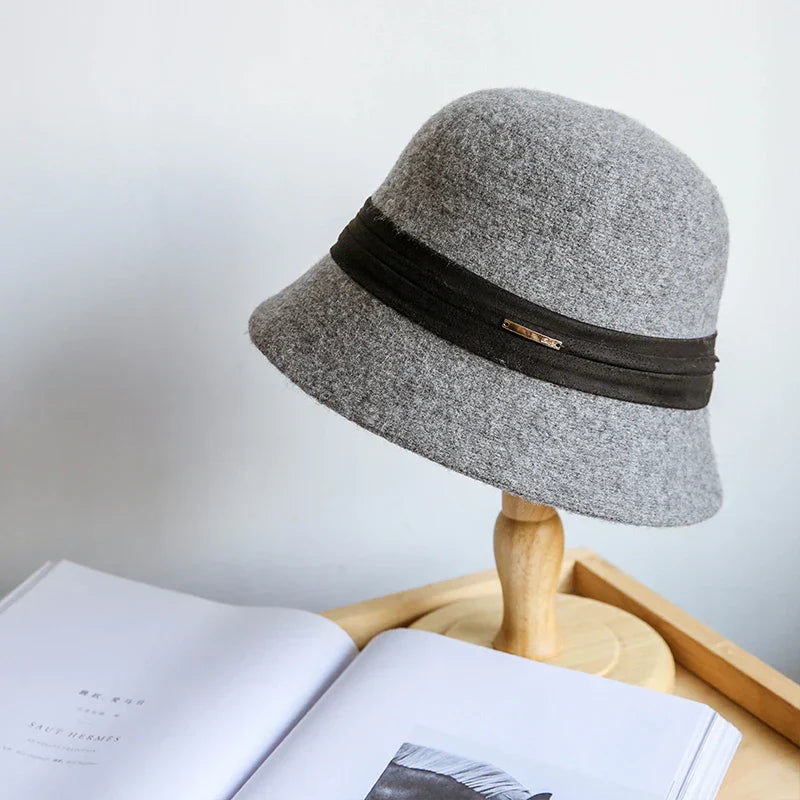 New wool bucket hat Women's warm autumn and