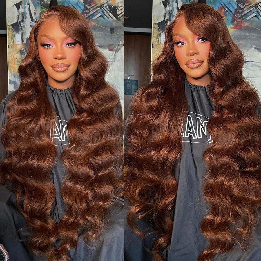 Chocolate Brown Body Wave Lace Front Wigs Human