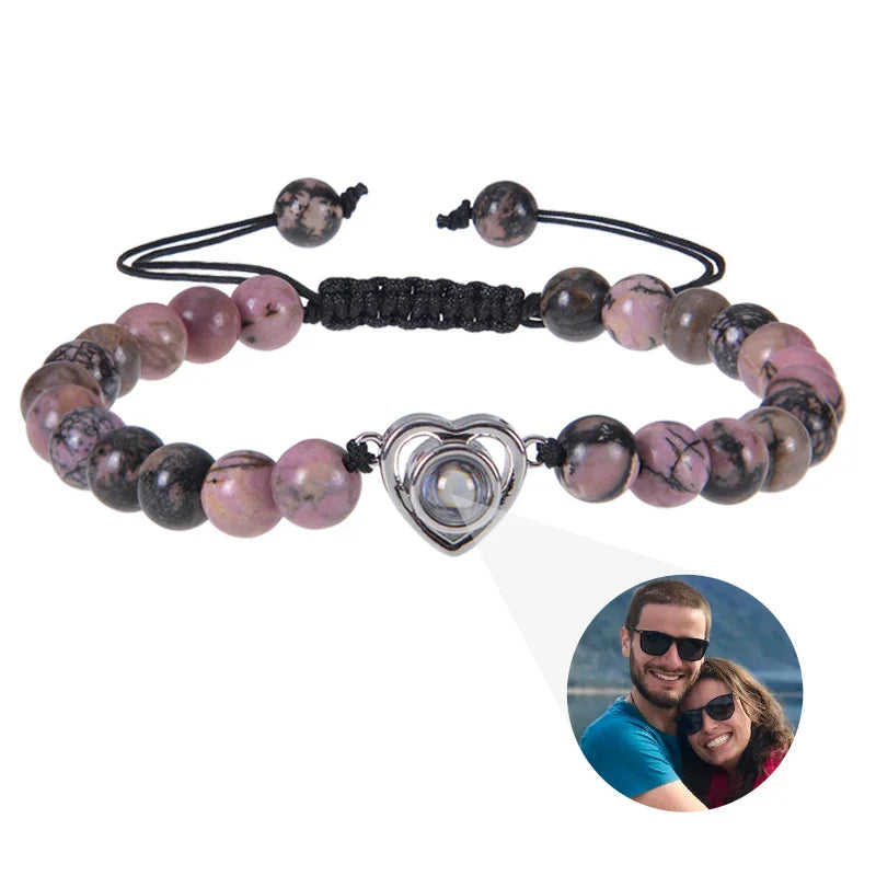 Custom Natural Stone Bracelet Personalized Photo Projection Bracelet