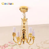 1:12 Dollhouse Miniature LED Ceiling Lamp Gold Chandelier