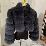 New Ladies Natural Fox Fur Cropped Plus Stand