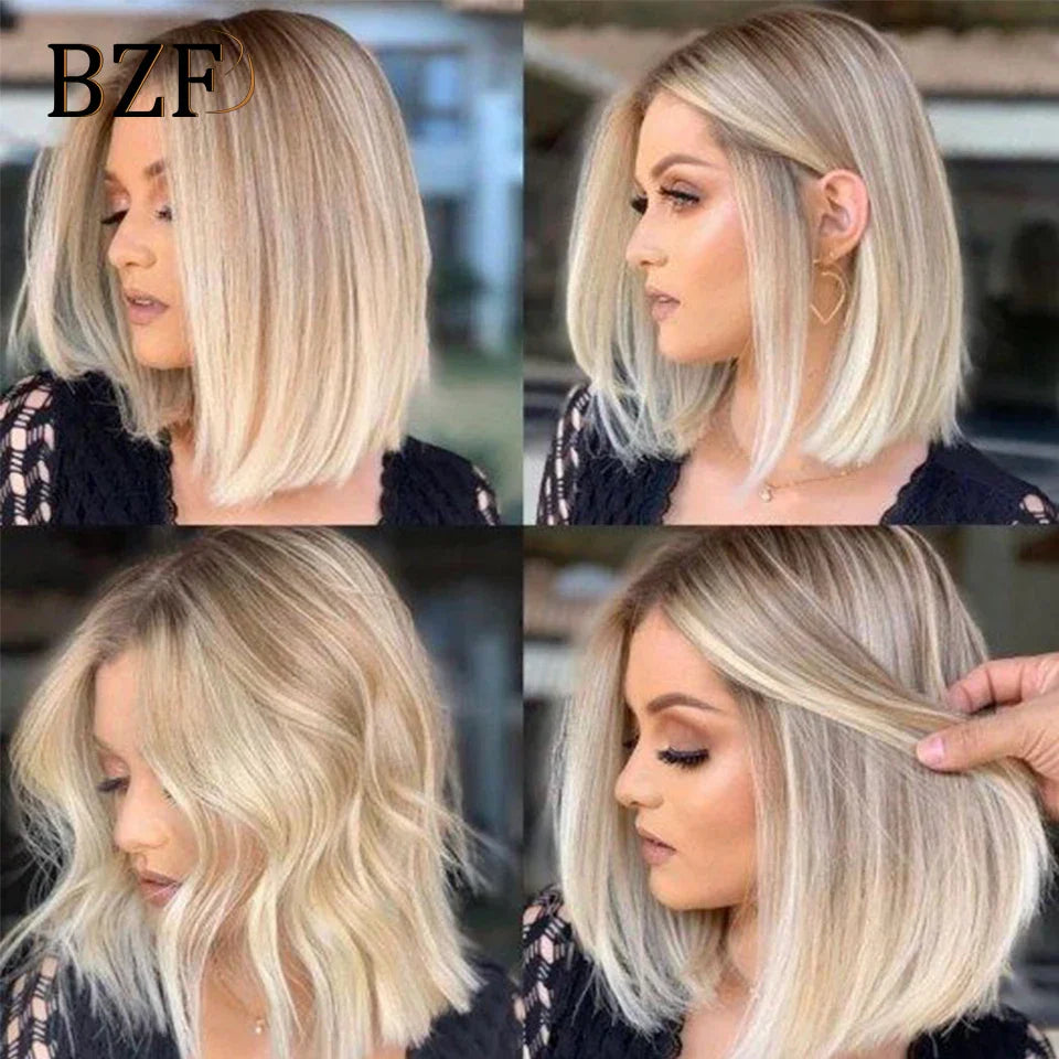 13x3 Blonde Highlight Synthetic Lace Front Bob Wigs