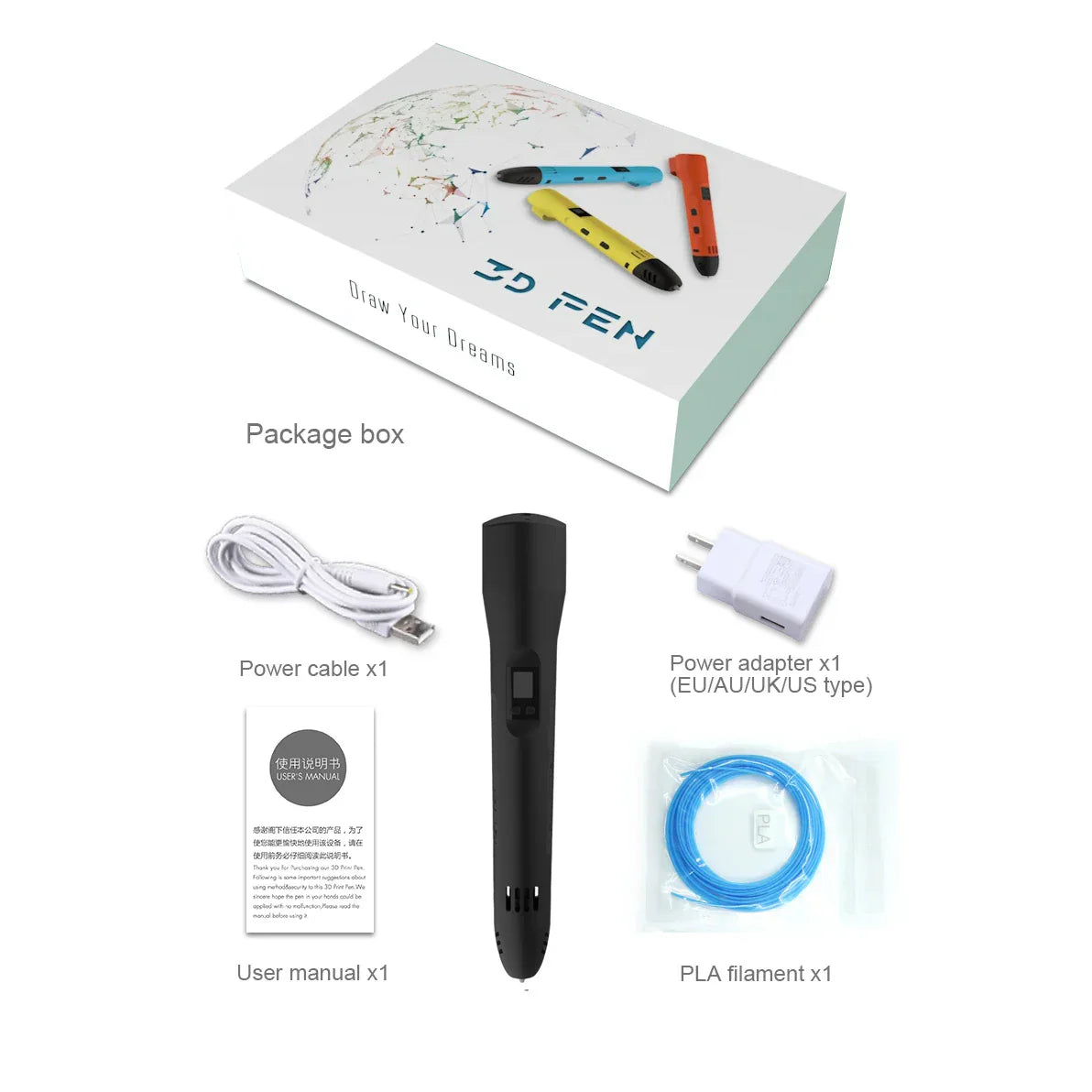 QCREATE Adjustable Temperature 3D Pen with LCD Display