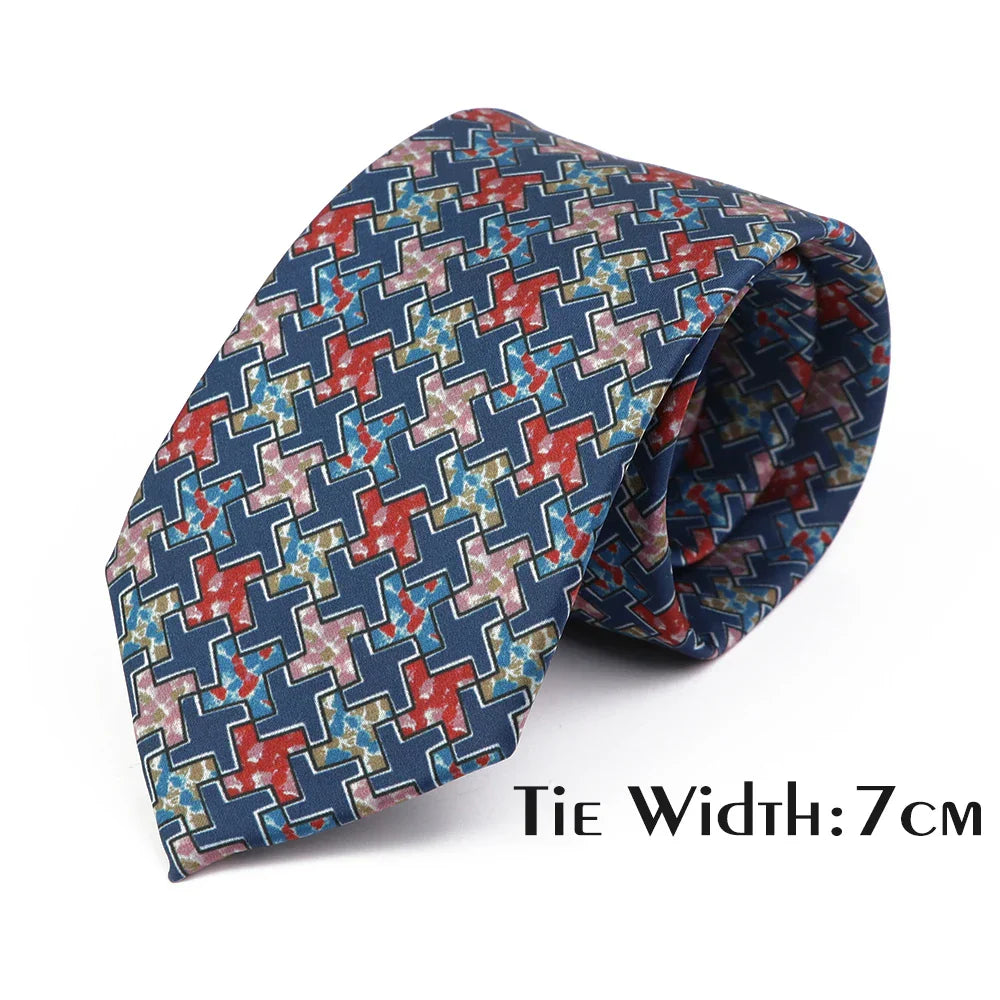 Vintage Floral Geometric Print Necktie Unique Style Mens