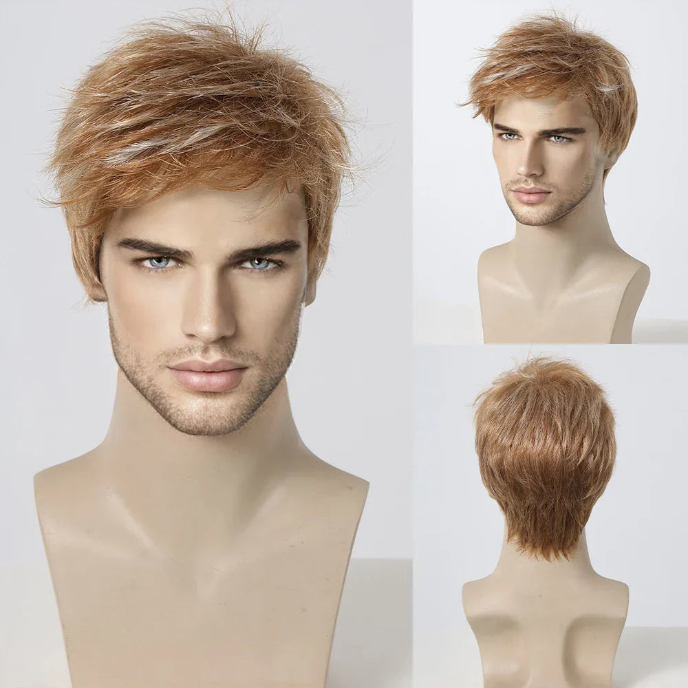 Bob Pixie Cut Wig for Men Light Brown