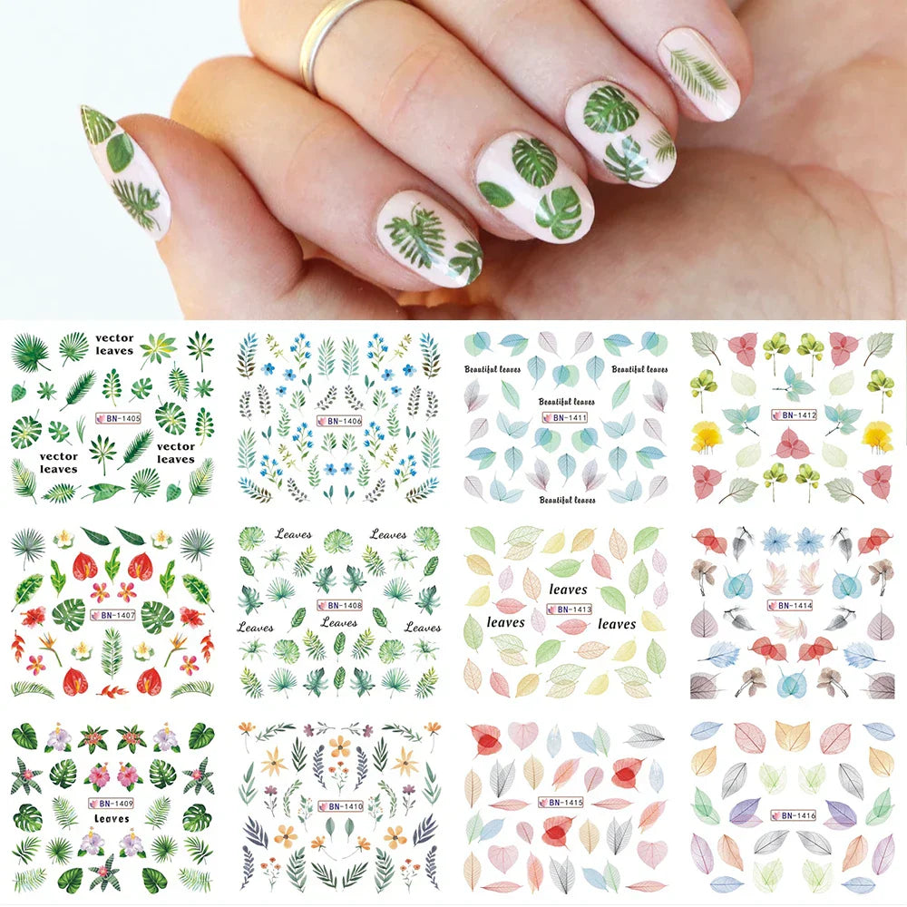 12pcs Hedgehog Animal Nail Water Stickers Pine Cones