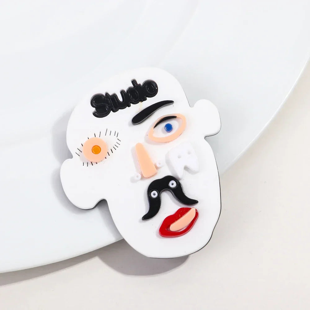 FishSheep Abstract Acrylic Geometric Face Figure Brooches for