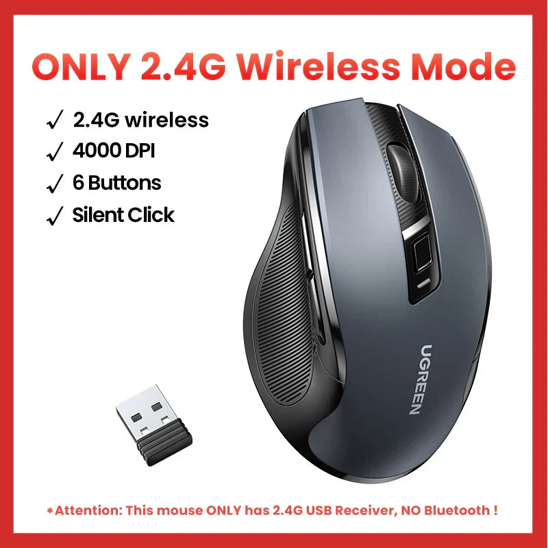 UGREEN Wireless Mouse Bluetooth5.0 Mouse Ergonomic 4000DPI 6