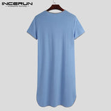 Fashion Men's Loose Sleepwear Casual Solid Nightgown INCERUN