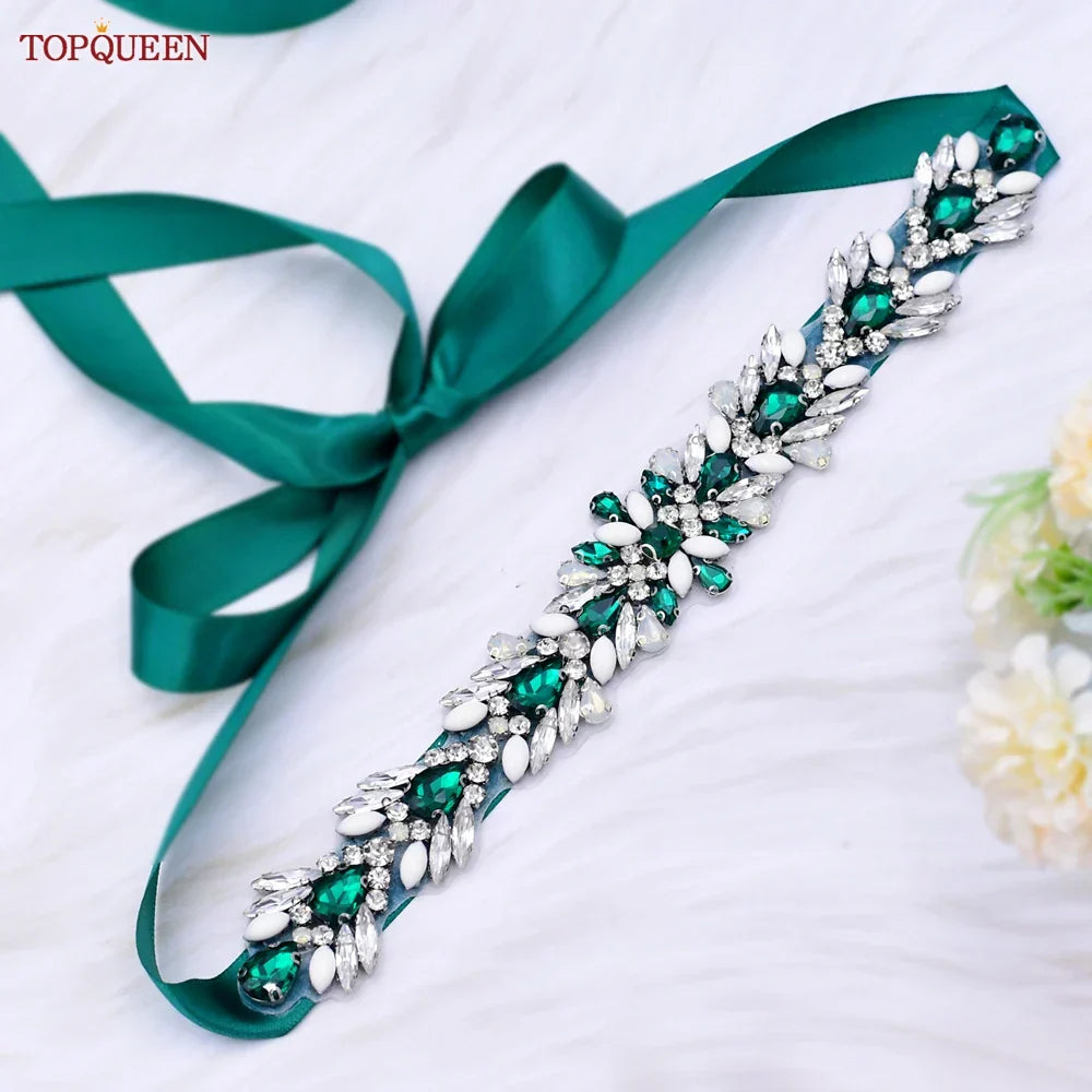 TOPQUEEN Multiple Styles Green Belt With Diamonds Bridal