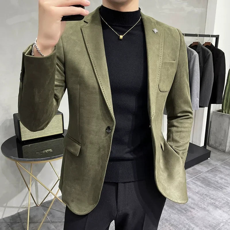 Men's Deerskin Fleece Jacket Suit Coat Blazer Men's