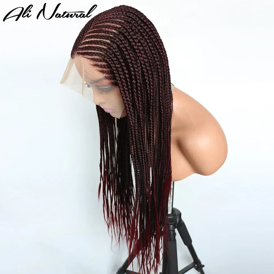 Ombre Burgundy 13x6 Lace Frontal Braids Wig Synthetic