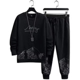 Pockets Jogging Suit Men's Mountain Print Casual Tracksuit