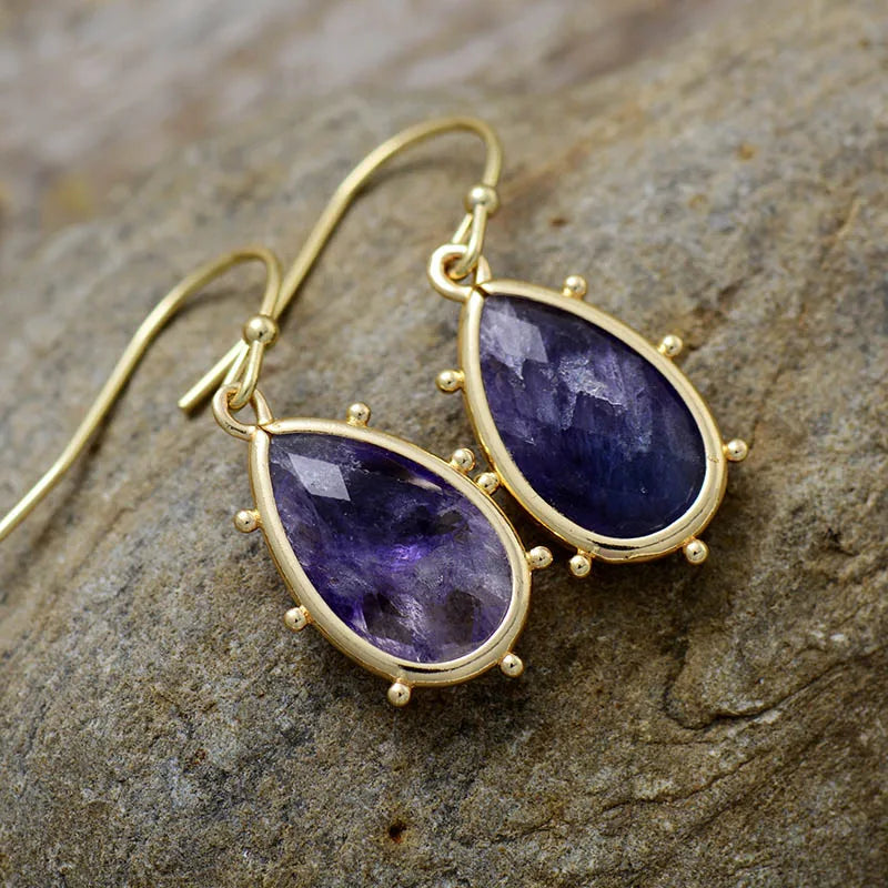 Classic Gold Plated Waterdrop Fluorite Hoop Dangle Huggie