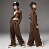 Brown Blazer Tops Loose Casual Pants Set Fashion