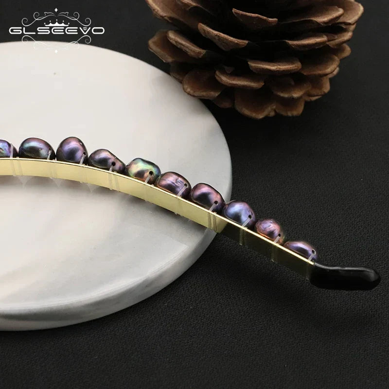 GLSEEVO Natural Grey Pearl Headbands for Women Handmade