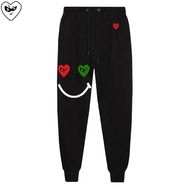 Men Women Spring Autumn Pants Heart Cartoon Embroidery