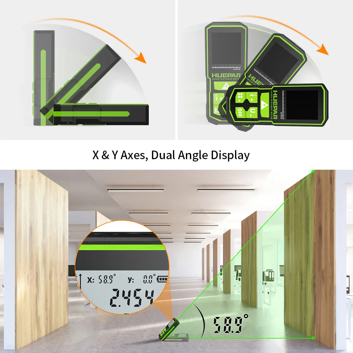 Huepar Laser Rangefinder Digital Tape Measure 60M 100M