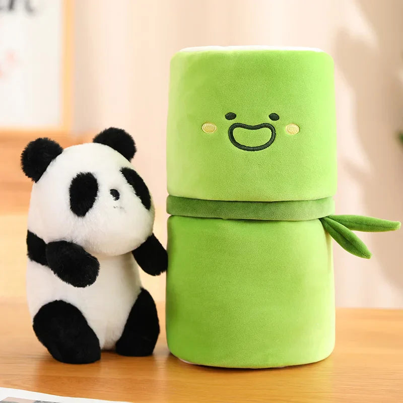 NEW Kawaii Bamboo Tube Panda Set Plush Toy