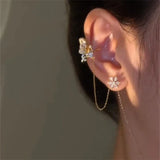 Fashion Sparkling Long Tassel Crystal Stars Ear Clip