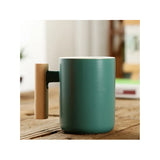 Nordic Wooden Handle Ceramic Porcelain Mug Coffee Cups