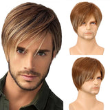 Brown Curly Wig for Men Short Synthetic Hair