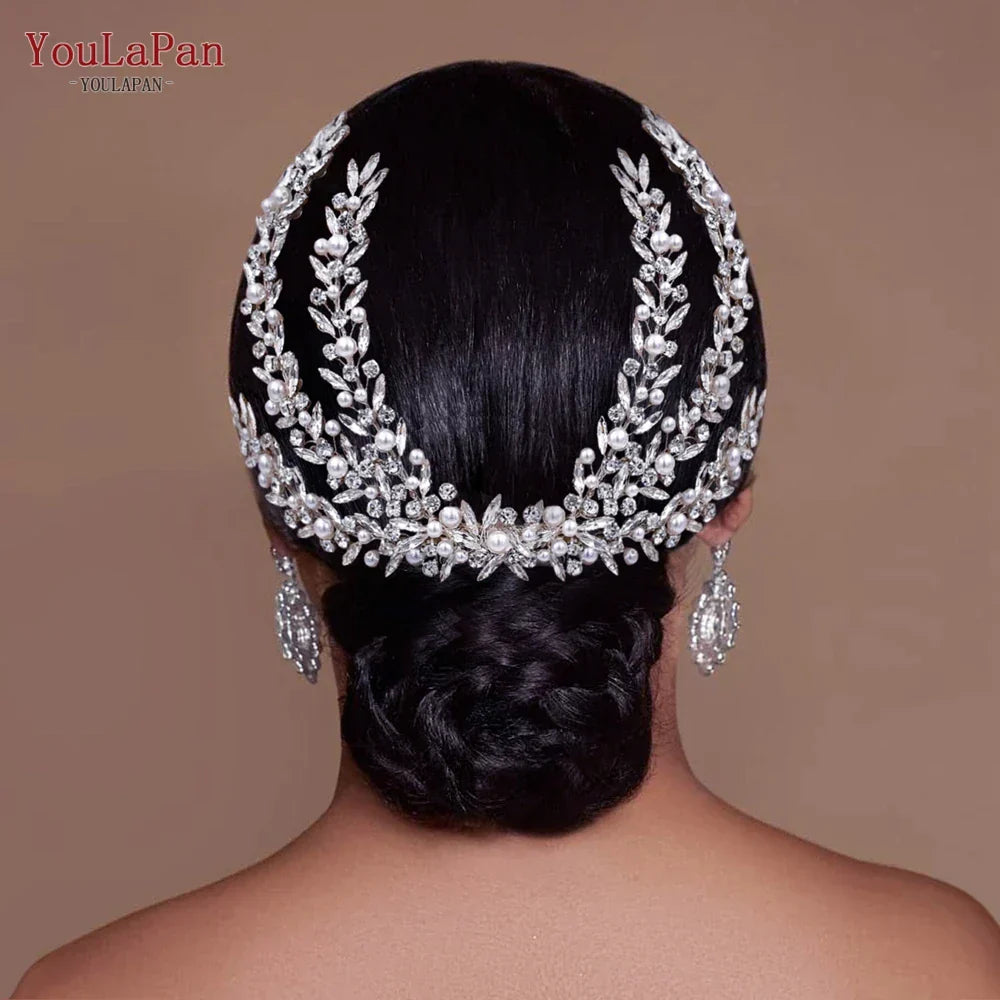 YouLaPan Rhinestone Pearl Headpiece with Comb Bridal Headwear